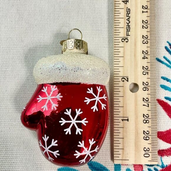 Celebrations by Radko Y2K Christmas Ornament Glass Red Mitten Snowflakes Glitter - Picture 4 of 4